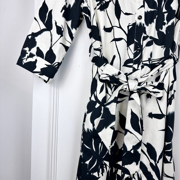La Fée Maraboutée White and Black Leaf-Print Tie-Waist Shirtdress - Picture 4 of 9